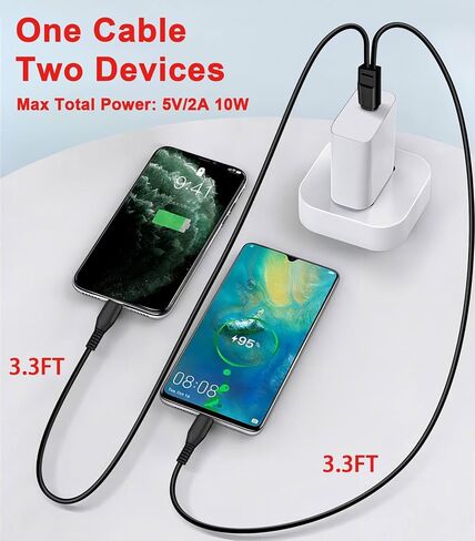 3.3FT Mutil USB C Cable,2in1 Multiple Type C Charging,2A Dual Splitter USB C,USB C to Double USB C Port, Compatible with iPhone 15,iPad Pro,Samsung S24,Google,Android,USB-C Port Devices(Black) in Saudi Arabia