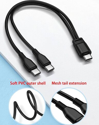3.3FT Mutil USB C Cable,2in1 Multiple Type C Charging,2A Dual Splitter USB C,USB C to Double USB C Port, Compatible with iPhone 15,iPad Pro,Samsung S24,Google,Android,USB-C Port Devices(Black) in Saudi Arabia