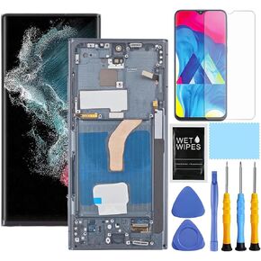 【 US Version】 AMOLED for Samsung Galaxy S22 Ultra 5G Screen Replacement with Frame for Samsung s22u Screen Replacement kit S908a S908u S908w LCD Display digitizer Touch Screen Assembly Green