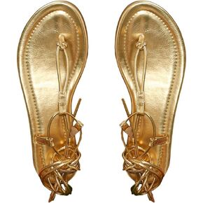 GORGLITTER Women's Lace Up Flat Sandals Criss Cross Tie Up Sandals Comfortable Strappy Sandals
