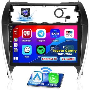 8-Core 4+64G Android 13 راديو ترقية ستيريو للسيارة لتويوتا كامري 2012-2014، شاشة لمس عالية الدقة 10.1 بوصة وحدة رأس لاسلكية CarPlay & Android Auto، كاميرا احتياطية AHD، وصلة مرآة، ملاحة GPS