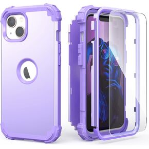 IDweel for iPhone 13 Case with Screen Protector, for iPhone 14 Case, Hybrid Shockproof Heavy Duty Protection Hard PC Cover Soft Silicone Sturdy Bumper Full Body Cover for iPhone 13/14 6.1", Black