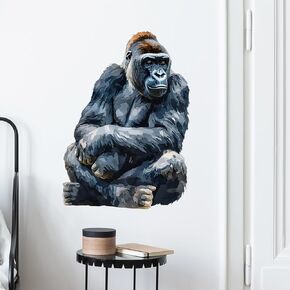 Cool Sitting Gorilla Wall Decal Nursery Animal Wall Sticker Removable Peel and Stick Wall Art Decor for Kid Baby Classroom Preschool Living Room Playroom Bedroom School