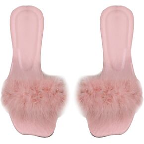 Verdusa Women's Furry Open Toe House Slippers Bedroom Shoes House Slippers