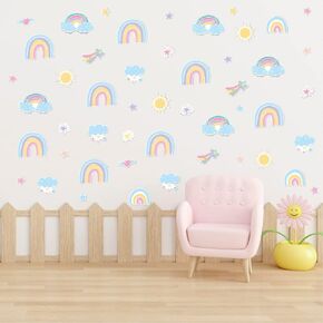Rainbow Themed Wall Art Decor Stickers Pack|10 Sheet|Aesthetic Vinyl Wall Stickers for Kids Baby Girl Bedroom Home Classroom Decoration,Colorful Self-Adhesive Peel and Stick Rainbow Decals.