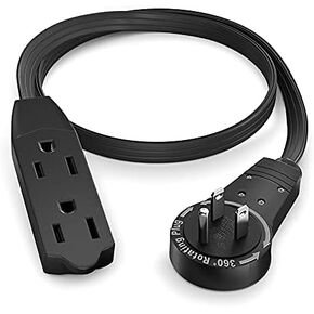 Maximm Cable 1 Ft 360° Rotating Flat Plug Extension Cord/Wire, 16 AWG Multi 3 Outlet Extension Wire, 3 Prong Grounded Wire - Black - 5 Pack - UL Certified