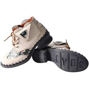 TMA EYES Women's leather printed patchwork ankle boots lace-up fashion shoes