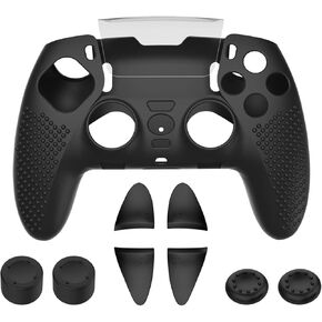 for PS5 Edge Controller Silicone Cover,Silicone Anti-Slip Protector Skin Cover+Rocker Cap+Trigger Key for PS5 Edge Controller Cover (Black)
