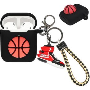 Wonhibo for Airpods Case for Men Boys,Sport Cool Black Cover for Apple Airpod 1 & 2 with Keychain (Basketball)