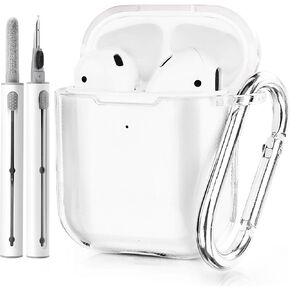 AIRSPO Airpods Case Cover, AirPods 2nd Generation Case Cover with Cleaner Kit, Clear Soft TPU Protective Cover Compatible with Apple AirPods 1/2 Wireless Charging Case with Keychain