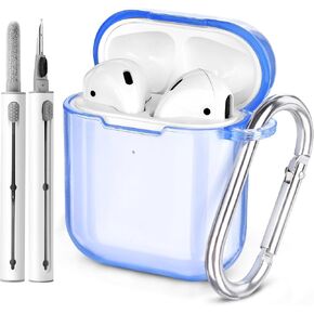 غطاء حافظة AIRSPO Airpods، غطاء حافظة AirPods من الجيل الثاني مع طقم تنظيف، غطاء واقٍ شفاف ناعم من مادة TPU متوافق مع Apple AirPods 1/2 حافظة شحن لاسلكية مع سلسلة مفاتيح