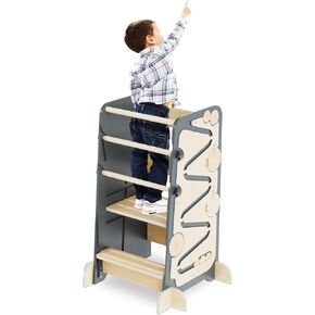 Toddler Tower Step Stool for Kitchen & Bathroom with Anti Slip Feet - 4 in 1 Adjustable Toddler Standing Tower, Perfect Toddler Kitchen Stool Helper for Growing Independence & Learning New Skills in Saudi Arabia