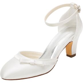 Emily Bridal Wedding Shoes Ivory Wedding Shoes High Heel Round Ankle Strap Bow Bridal Shoes