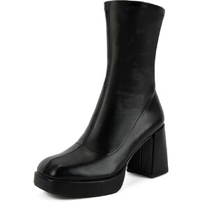 Putu Platform Boots for Women,Square Toe Sock Boots Chunky Heel Ankle Boots Pull on Booties