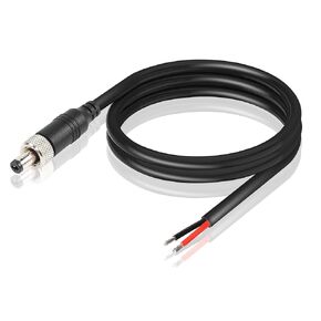 GINTOOYUN Anti-Dropout DC Power Pigtail Cable 16AWG with Nut DC5.5mmx2.1mm Male Plug to Open Bare Wire Power Cord for Outdoor Security Camera, CCTV, DVR, etc(3.28 FT)