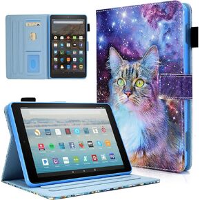 KEROM Case for Fire HD 8 Tablet (8th/7th/6th Generation, 2018/2017/2016 Release), Premium PU Leather Folio Stand Cover Case for Fire HD8 Tablet 8th/7th/6th Generation, Auto Sleep/Wake, Flowers