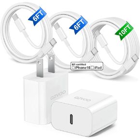 iPhone 15 Charger Fast Charging, iPad Pro charger, Apple USB C to USB C Cable 6ft/6ft/10ft with 20w Wall charger,Type C Cord for iPhone 15/15 Pro/15 Pro Max,iPad Pro,iPad Air 5/4/Mini,iPad 10,Andriod