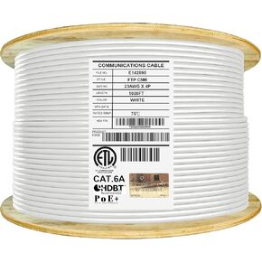 Elite Cat6A Shielded Riser (CMR)، 1000 قدم، FTP 23AWG، نحاس عاري صلب، 650 ميجاهرتز، سرعات 10 جيجابت، مدرج في قائمة UL، شهادة UL-LP، PoE عالي الأداء، بكرة كابل إيثرنت بالجملة، أبيض in Kuwait