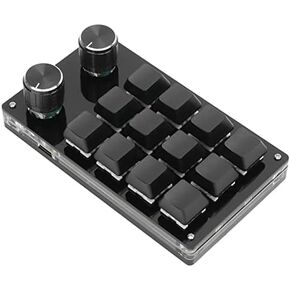 Cuifati One Handed Macro Mechanical Keyboard, 12 Key Mini Programmable Micro Keyboard, Fully Programmable Keys and 2 Knob, for, for Vista, for, for Macos(Full Black)