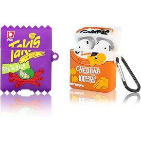 2Pack WQNIDE for Airpod 2/1 Case, Takis Potato Chips & Goldfish Cookie Airpods Cover, Candy Cute Fun Fashion Food Skin Protective Cover Accessories Soft Silicone with Keychain for Girls Airpod 2/1