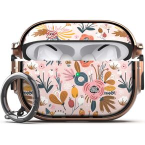 TATOFY case for AirPods Pro 2, AirPods Pro, Secure Lock AirPods Pro 2 Case for Women, Flora Hard case with Carabiner, Support Wireless Charging, LED Visible (Space)