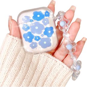 Compatible for AirPods Case Cute Clear Flower Floral with Lovely Flower Chain Design for Women Girls Soft TPU Shockproof Protective Cover Case for Airpods 2&1-Purple&White Flower