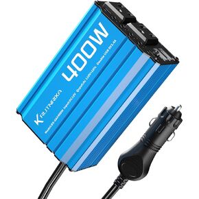 محولات الطاقة 400 وات 12 فولت تيار مستمر إلى 110 فولت محول تيار متردد للمركبات ومنفذي USB لشاحن السيارة مع منفذ توصيل منافذ ولاعة السجائر، عاكس الطاقة