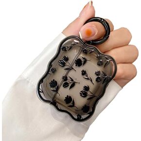 Compatible with Airpods 3rd Generation Case Black Flower, Cute Case with Keychain for Women Girls Kids Clear Thin Soft Silicone Kawaii Cartoon Protective Cover for Airpods 3 Gen Charging Case