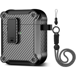 Valkit for Apple AirPods 2nd Generation Case with Secure Lock Clip, Carbon Fiber Hard Shell AirPod 2 Case Cover with Lanyard for Men Women AirPods 2 Wireless Charging Case for AirPods 2 & 1, Green