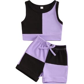 Toddler Baby Girl Summer Outfit Sleeveless Contrast Color Tank Top Elastic Shorts Set 2pcs Girls Clothes Set