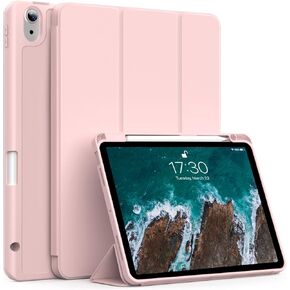 حافظة Kenke for Air الجيل السادس مقاس 11 بوصة (2024) حافظة iPad Air الجيل الخامس (2022) / حافظة iPad Air الجيل الرابع (2020) حافظة مقاس 10.9 بوصة مع حامل قلم رصاص على الجانب الأيمن وغطاء خلفي ناعم من مادة TPU (وردي)