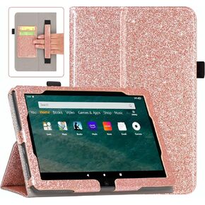ACdream Case for All-New Fire HD 8 & 8 Plus Tablet 10th Generation 2021 Release, Slim PU Leather Cover Folio, with Folding Stand, Auto Wake/Sleep, Hand Strap, Card Slots,Glitter Purple