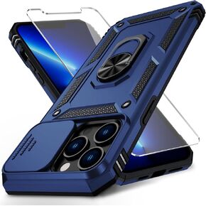 Weycolor for iPhone 12 Pro Max Case with Camera Lens Cover, HD Screen Protector, 10 FT Military Grade Drop Protection, Magnetic Ring Holder Kickstand Protective Phone Case for iPhone 12 Pro Max,Black