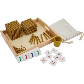 Montessori Math Beads Toys Materials for Toddlers Golden Beads and Cards Materials Bank Game Thousand Cube Decimal System Mathematics Teaching Materials Baby Preschool Education Toys