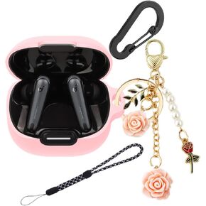 Silicone Case for Anker Soundcore Liberty 4 NC with Cute Keychain Lanyard Shockproof Protective Cover Compatible with Earbuds Soundcore Liberty 4 NC Charging Box Case Cover for Women Men (Pink)