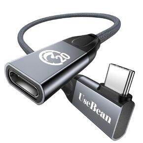 UseBean 240W USB C Extension Cable 1ft, Right Angle USB C 3.2 Male to Female Cable, 4K Video 20Gbps PD 3.1 Fast Charging, Type C Extender, for PSVR2/USBC Hub/MacBook/iPad/iPhone15/Magsafe Charger