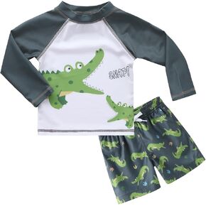 Baby Boys Rash Guard Set Long Sleeve Swim Set for Toddler Boys Two Piece Bathing Suits with Swim Trunks