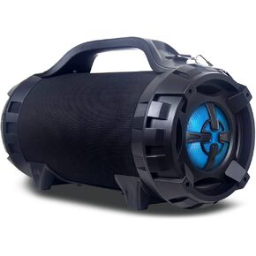 NEM Wireless Portable Boom Box Stereo High Performance Bluetooth Speaker Mobi7e, NFC, USB Recording, Rechargeable Battery, LED Lights, AUX Input, FM Radio, MP3 System, Mic/Guitar Input w. Strap