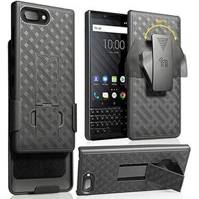 Case with Clip for BlackBerry KEY2, Nakedcellphone Black Kickstand Cover with [Rotating/Ratchet] Belt Hip Holster Combo for BlackBerry KEY2 Phone, Key 2 (BBF100-1, BBF100-6)