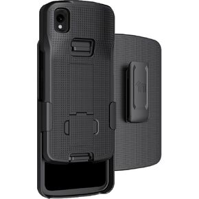 Case with Clip for Zebra TC22 TC27 Mobile Computer Scanner, Nakedcellphone Slim Hard Shell Cover with Kickstand and [Rotating/Ratchet] Belt Hip Holster Holder Combo - Black