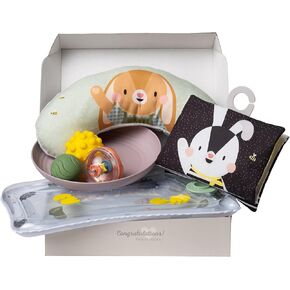 Taf Toys Baby Tummy Time Kit - High Contrast Black and White Crinkle Book, Tummy Time Support Pillow, Baby Activity Water Mat, Sensory Balls, Plate - Newborn Infant Tummy Time Sensory Toy Set 0 month