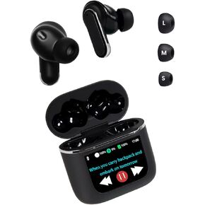 Wireless Bluetooth Headset, Charging Compartment with Touch Function, Color Screen Controls, Super Smart Noise Cancellation, Waterproof for iPhone/Android, Business, Fitness