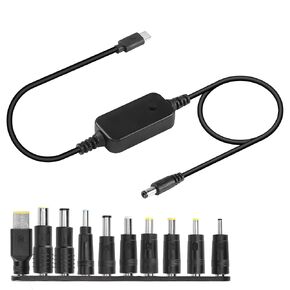CERRXIAN 1.6FT USB C to DC PD Adapter Cable with 10 Connecor Tips,Type-C to DC Power Cable Output Adjustable Voltage 5V-9V-12V-15V-20V PD Fast Charging Cable