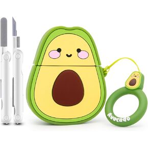 Cute Airpods Case, Avocado Airpods 2 Case, 3D Fruit Airpods 1st Generation Case, Airpods 2nd Generation Shockproof Silicone Charging Case with Cleaner Kit and Keychain for Girls Boys Women