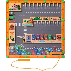 Magnetic Alphabet Maze Letter Puzzle,Wooden Puzzle Activity Board, Learning Letter Educational Matching Toys Gifts for Preschool Sensory Activities for Toddlers