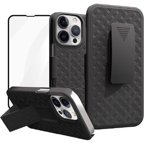 Ailiber Compatible for iPhone 14 Pro Max Case, iPhone 14 Max Pro Phone Case Holster with Screen Protector, Swivel Belt Clip Kickstand Holder, Slim Shockproof Shell Case for iPhone 14 ProMax 6.7"-Black