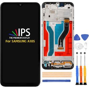 for Samsung Galaxy A10s A107 Screen Replacement Touch Digitizer(Black with Frame) SM-A107F SM-A107M LCD Display Full Assembly Repair Kits,with Tools