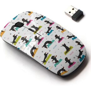 2.4G Wireless Mouse with Cute Pattern Design for All Laptops and Desktops with Nano Receiver - Yoga Dogs Poses Exercises Dachshund