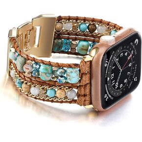 Boho Bracelet Compatible with Apple Watch Band 41mm/38mm/40mm 49mm/45mm/44mm/42mm Natural Stone Beaded iWatch Band Women Men Apple Watch Strap Ultra Series 9/8/7/6/5/4/3/2/1/SE/Ultra 2