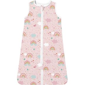 TotAha Toddler Sleep Sack 2T-3T-4T for Girl, 0.5 TOG Summer Light Sleeping Sacks, Soft Wearable Blanket Baby Sleep Bag with 2-way Zipper,Pink Rainbow